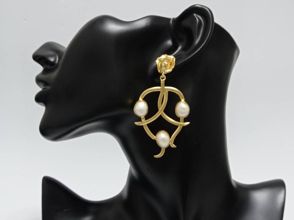 Gold Plated Pearl Dangle Earrings – Hypoallergenic Brass Design, Daily Wear Jewelry