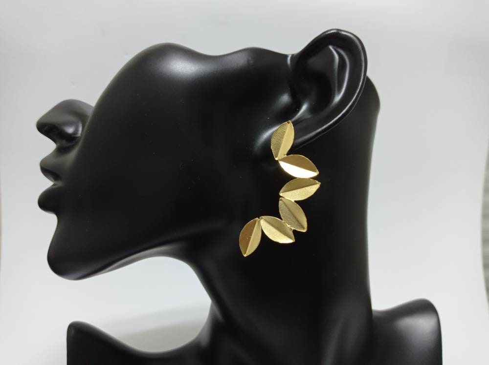 Boho Chic Gold Plated Brass Leaf Earrings, Hypoallergenic Dangle Earrings with Gift Bag