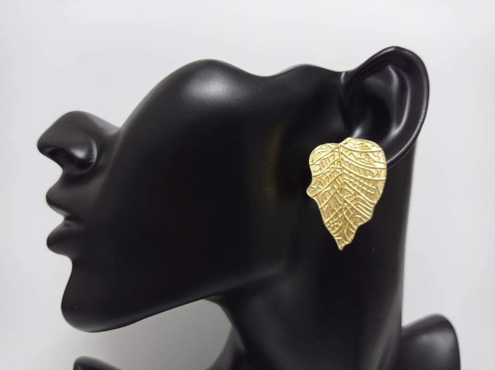 Elegant Gold Plated Brass Leaf Earrings - Hypoallergenic Dainty Stud Posts - Gift Packaging Included