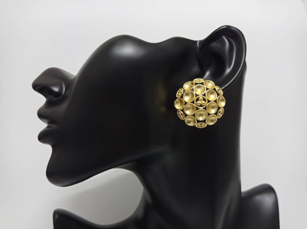 Gold Plated Openwork Earrings, Boho Lace Studs