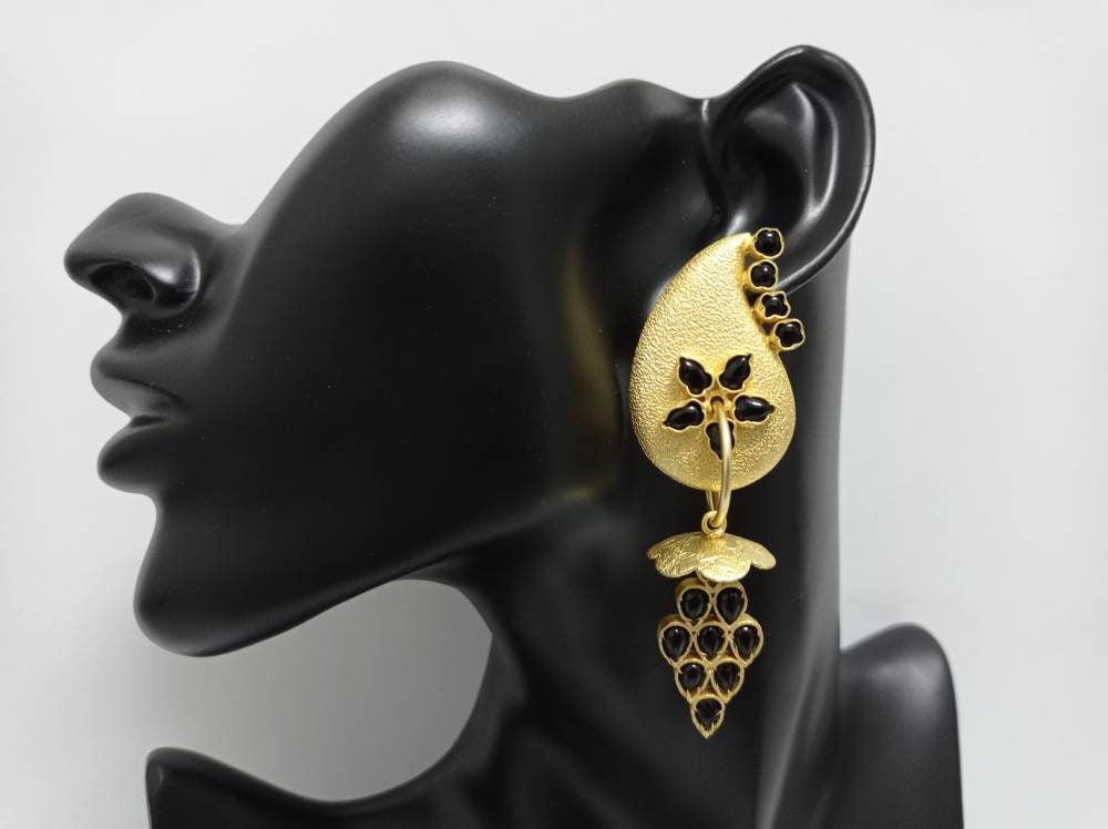 Stylish Black Agate Gold Plated Brass Dangle Earrings for Everyday and Special Occasions