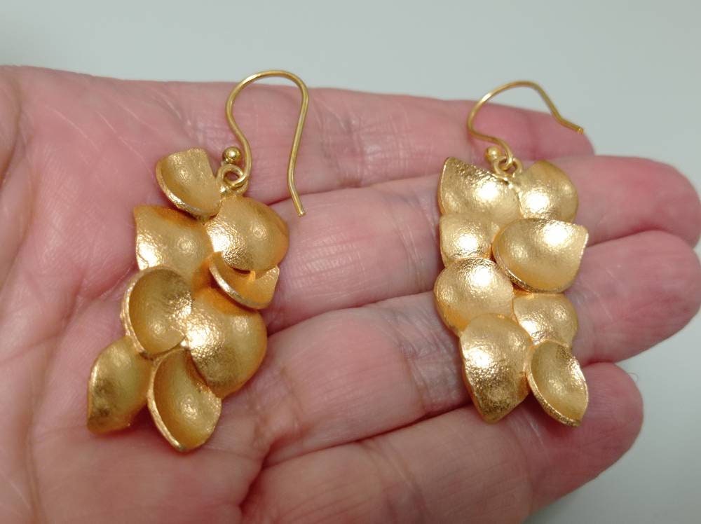 Gold Plated Brass Chandelier Earrings, Hip Allergenic Geometric Dangle Earrings