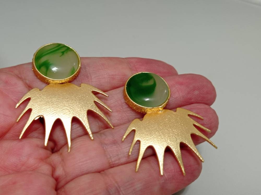 Stylish Green Agate Gold Plated Brass Earrings for Daily Wear and Special Occasions
