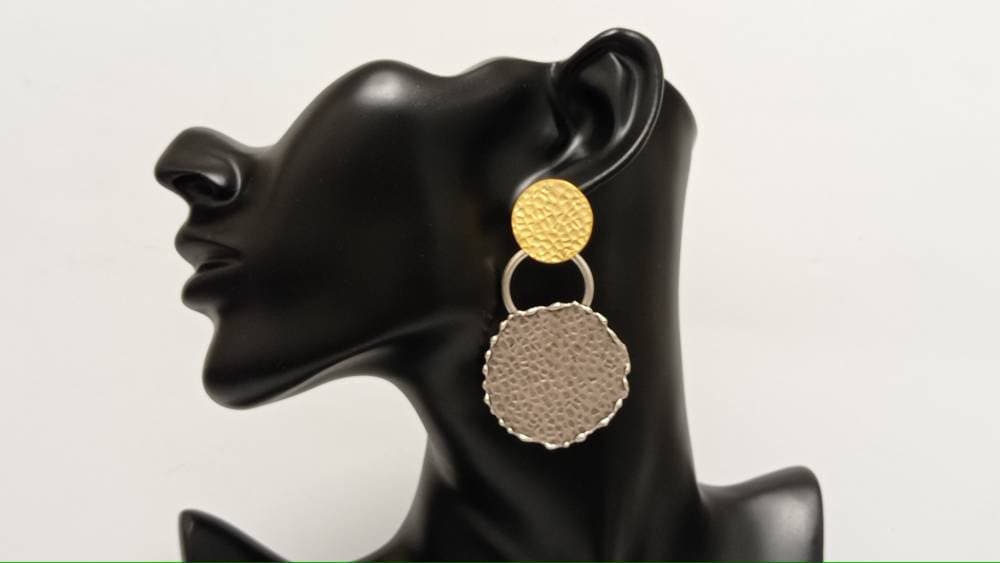 Turkish-Inspired Geometric Brass Dangle Earrings, Matte Gold Silver Plating