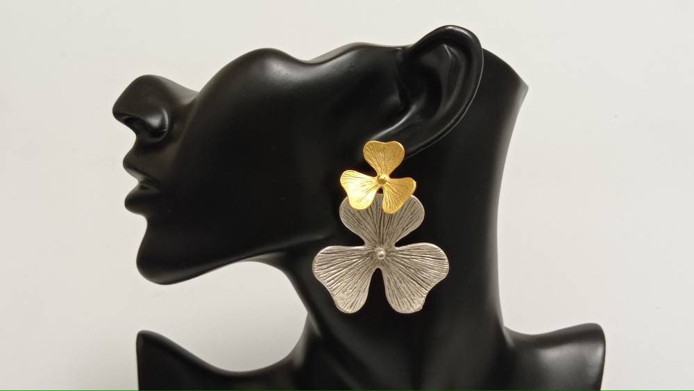 Handmade Mixed Metal Flower Earrings, Gold Silver Plated, Stud Dangle Styles