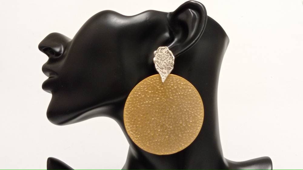 Hammered Gold Silver Mixed Metal Statement Earrings, Hypoallergenic Turkish Dangle Styles