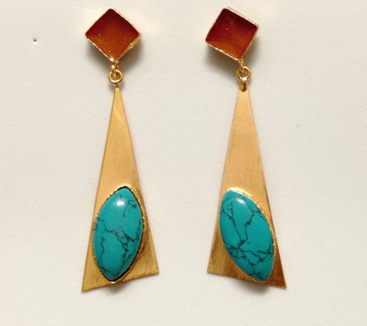 Art Deco Turquoise Dangle Earrings, Enamel Stud Chandelier Earrings