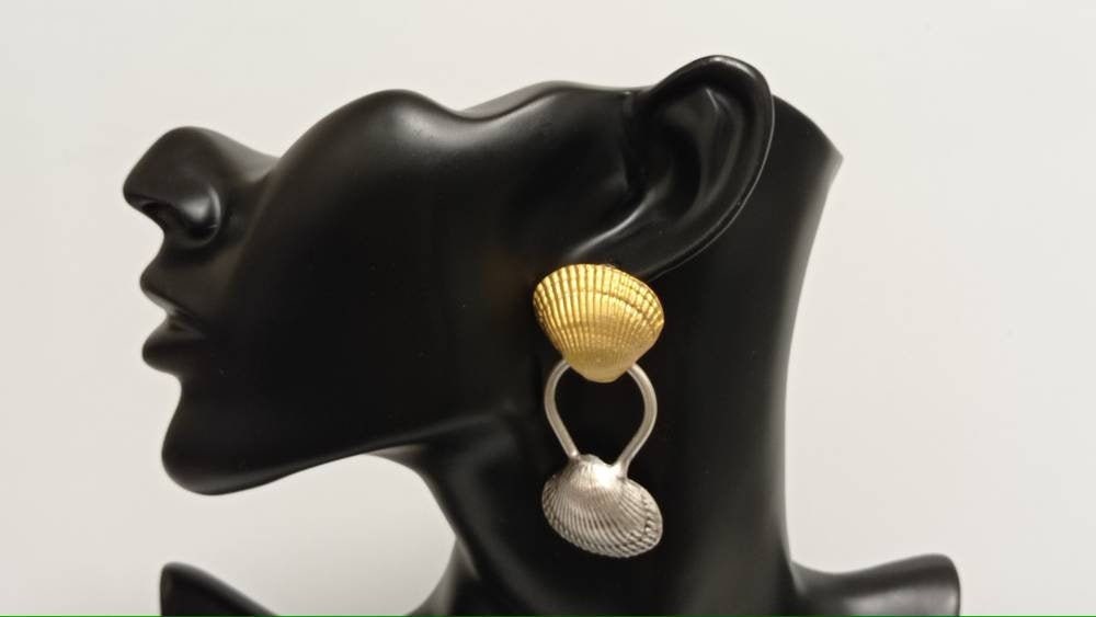 Matte Gold Plated Seashell Earrings – Hypoallergenic Turkish Dangle Studs