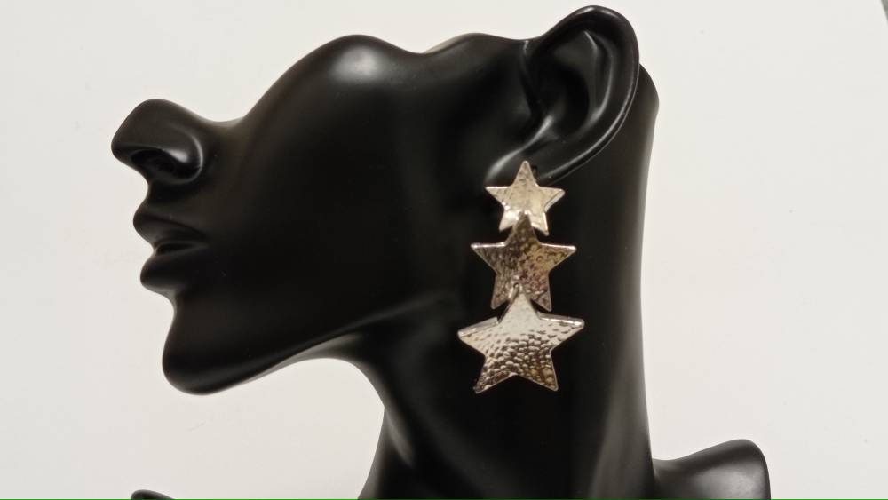 Silver plated  Star Earrings, Triple Tiered Celestial Dangles, Turkish Artisanship, Hypoallergenic Brass Jewelry