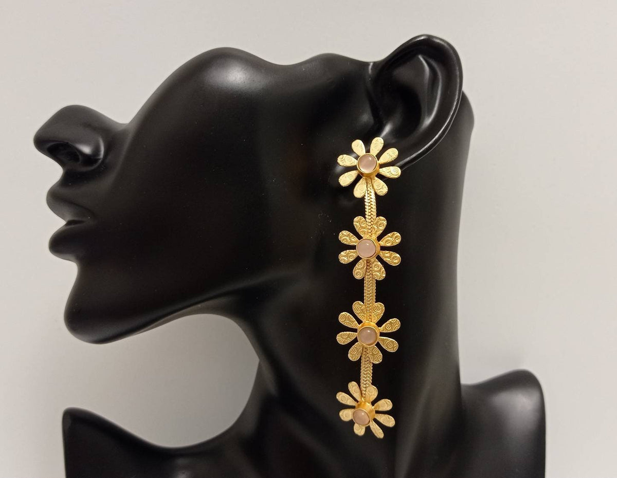 Daisy Rose Agate Earrings, Matte Gold Plated Chandelier Earrings