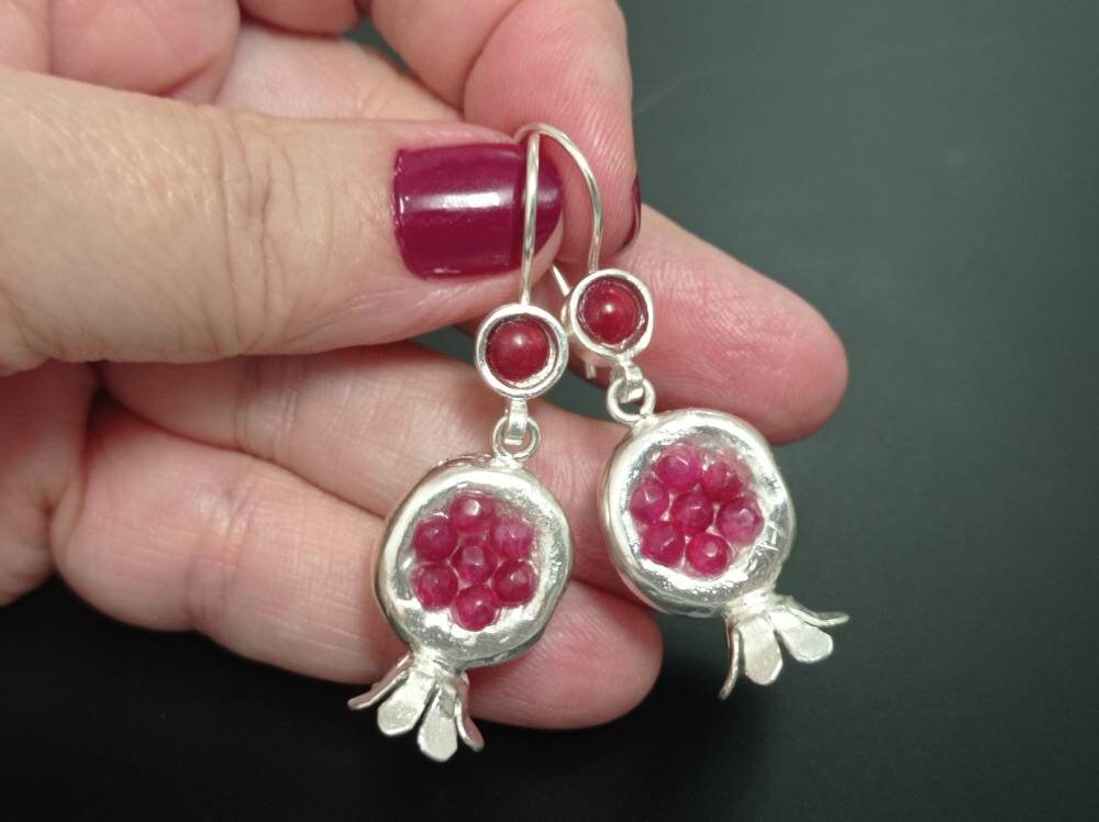 Pomegranate Earrings: Ruby Jade Silver Plated Boho Earrings