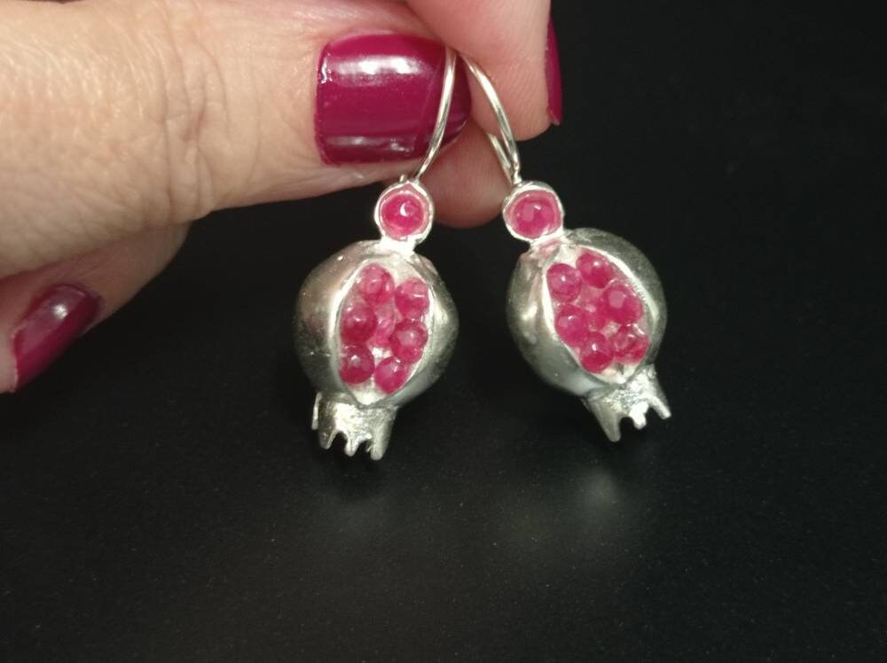 Handcrafted Pomegranate Earrings - Ruby Jade Boho Style with Greek Mythology Symbolism
