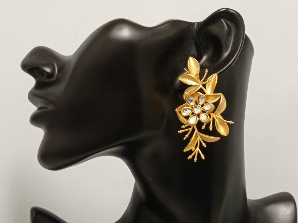 Exquisite Gold Plated Flower Crystal Chandelier Earrings with Leaves - Hypoallergenic, Gift Packaging Included