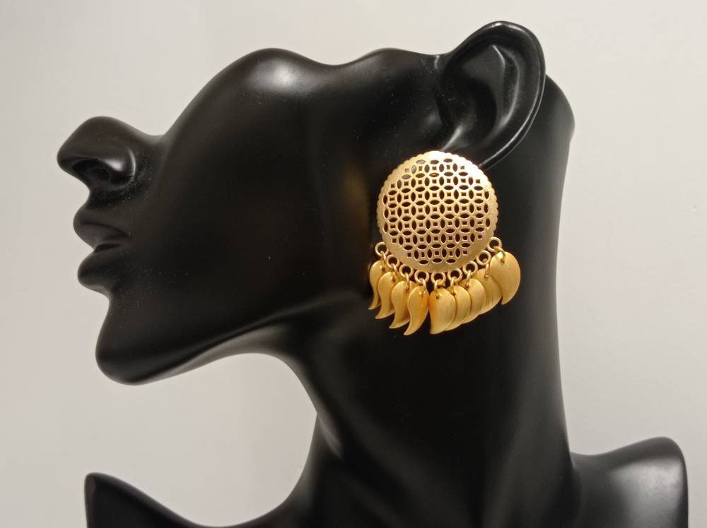 Sophisticated Gold Plated Boho Leaf Earrings with Unique Filigree Design