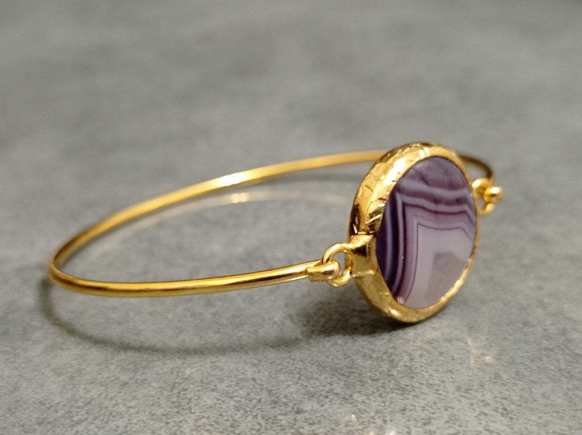 Gold Plated Brass Cuff Bracelet with Purple Quartz – Turkish Jewelry (5.5cm)
