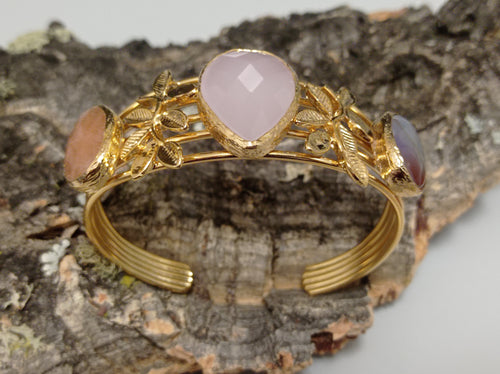 Exquisite Turkish Gold Plated Quartz Bangle with Teardrop & Leaves Design