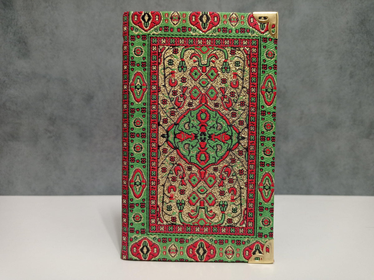 Turkish Kilim Hardcover Journal, Green Gold Woven Fabric Notebook