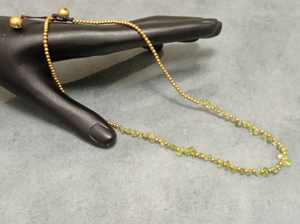 Handmade Peridot Necklace, Brass & Waxed Cord, Adjustable Jewelry