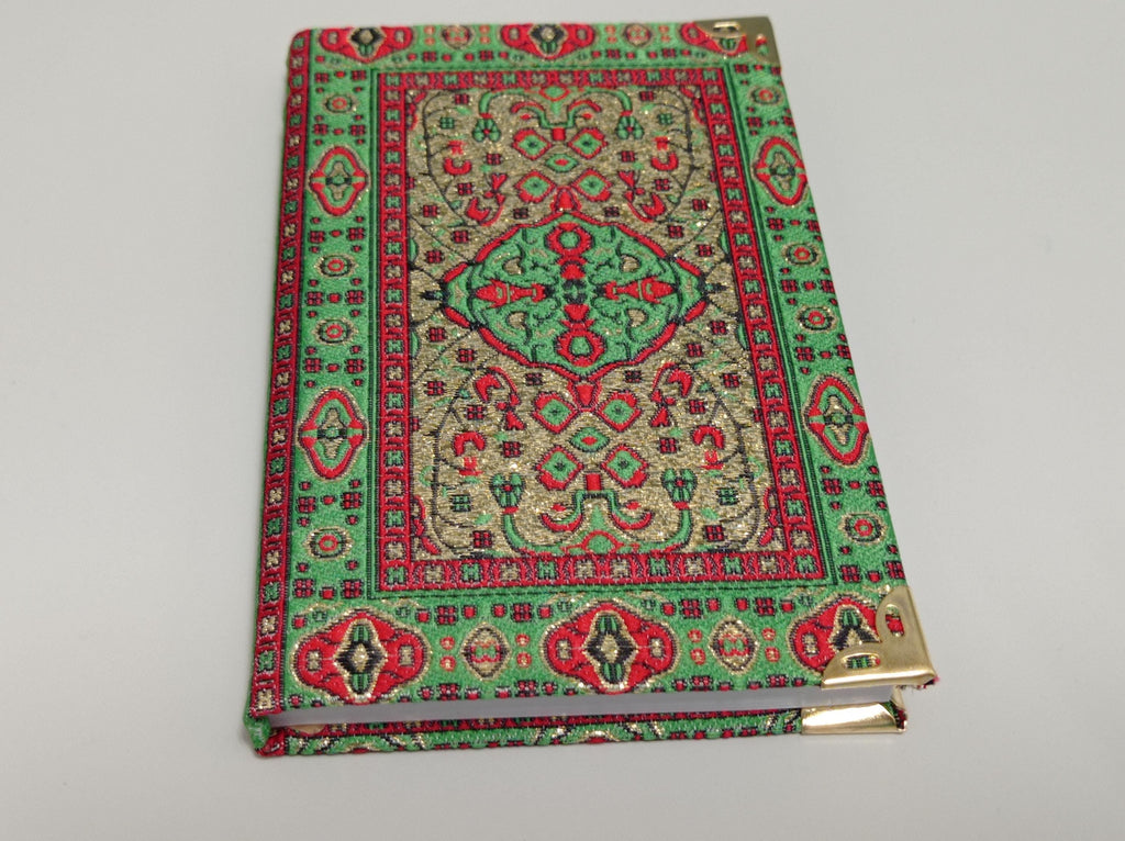 Turkish Kilim Hardcover Journal, Green Gold Woven Fabric Notebook