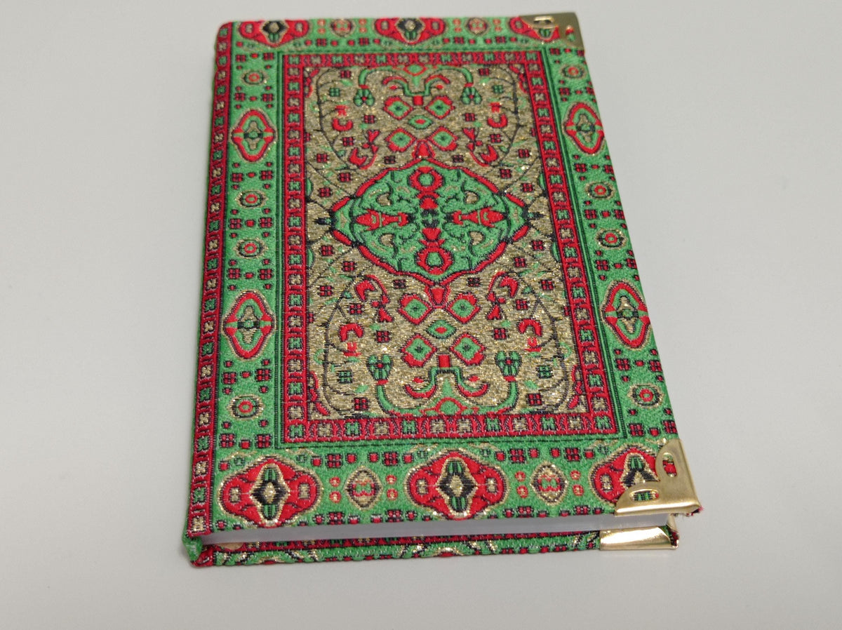 Turkish Kilim Hardcover Journal, Green Gold Woven Fabric Notebook