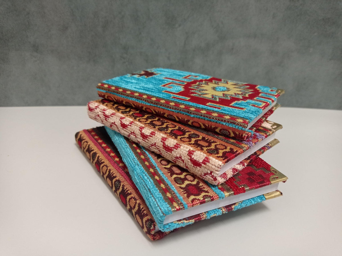 Turkish Rug Woven Fabric Notebook, Velvet Ikat, Lined