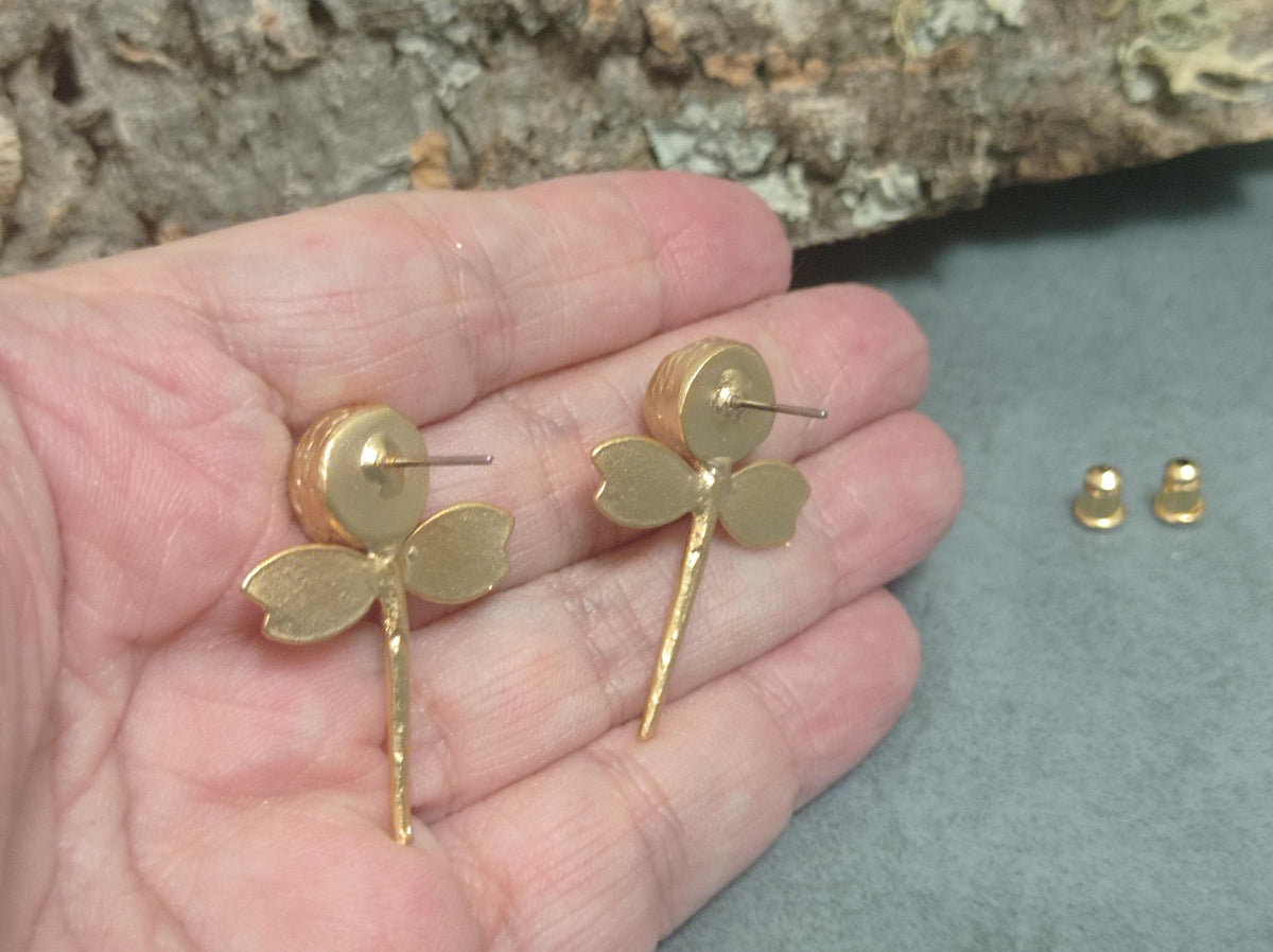 Gold Plated Pearl Dragonfly Earrings – Ottoman Style Brass Dangle Jewelry