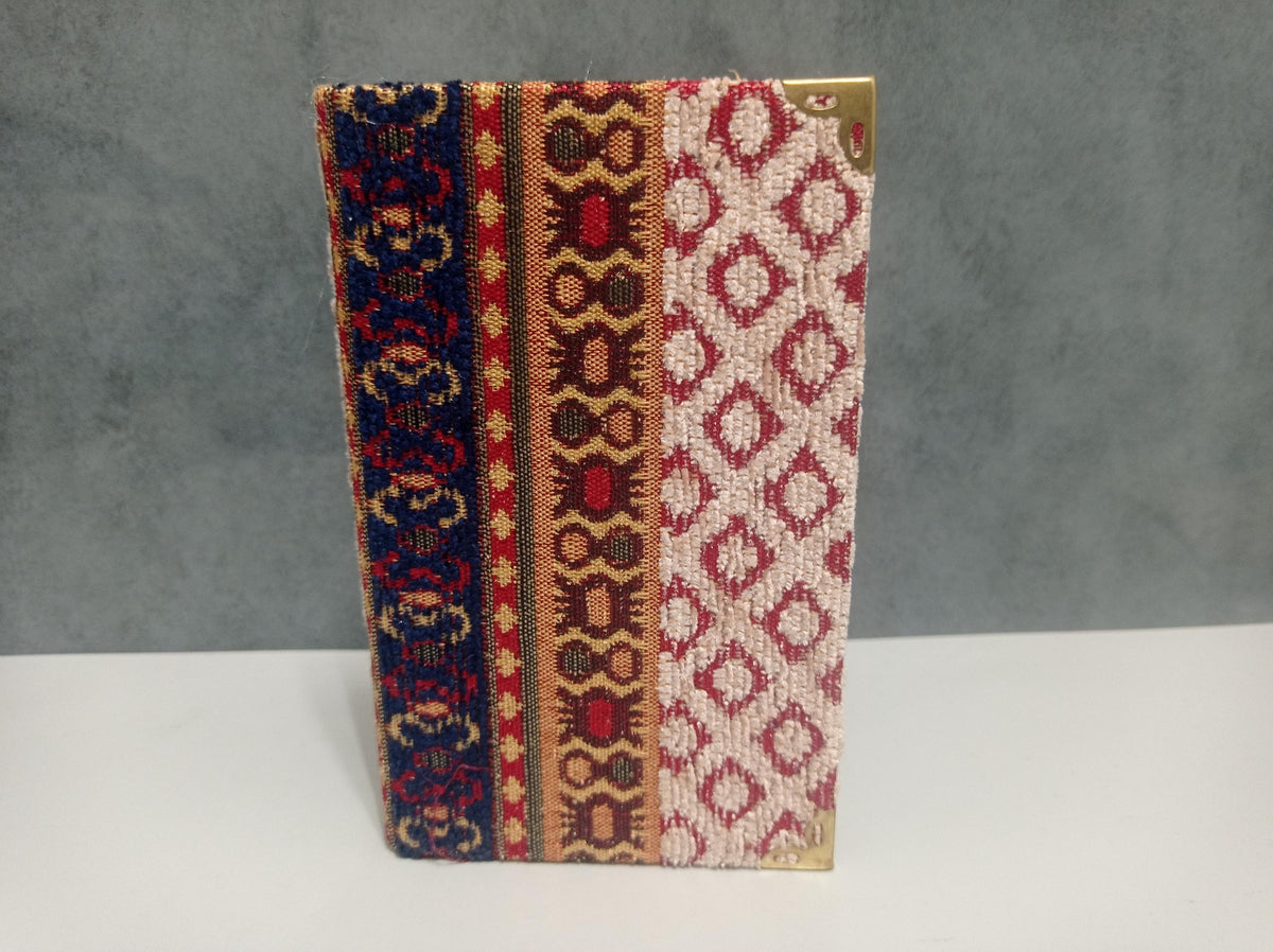 Turkish Kilim Fabric Notebook – Brass Corners, Lined Journal for Writers, Travelers