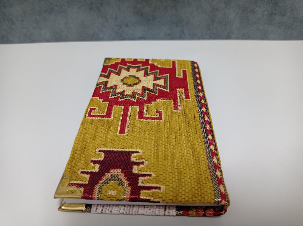 Turkish Rug Design Pocket Journal, Kilim Woven Fabric Notepad