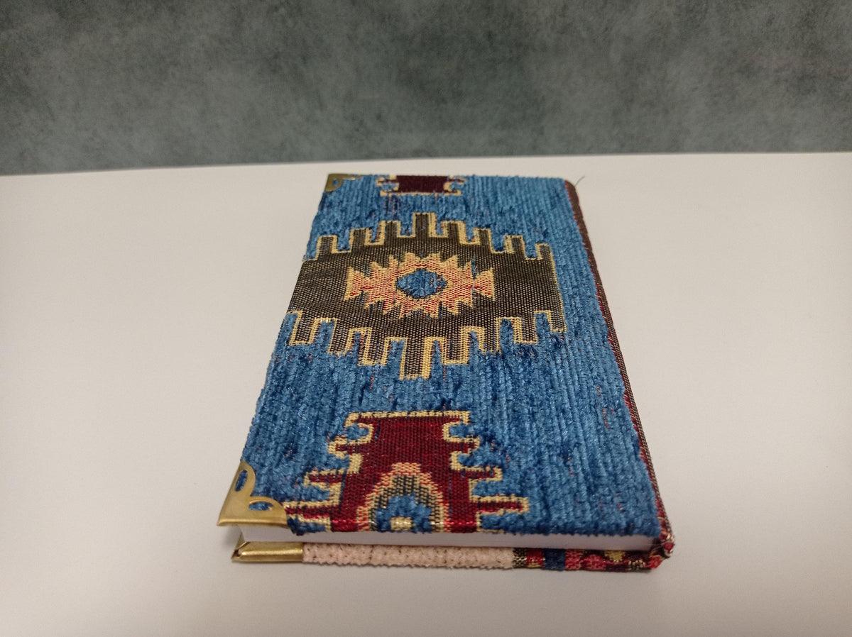 Turkish Chenille Notebook – Aztec Kilim Design, Brass Corners, Lined Journal