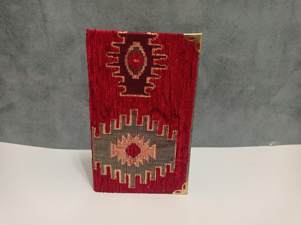 Boho Red Turkish Fabric Sketchbook with Lined Pages and Brass Corners