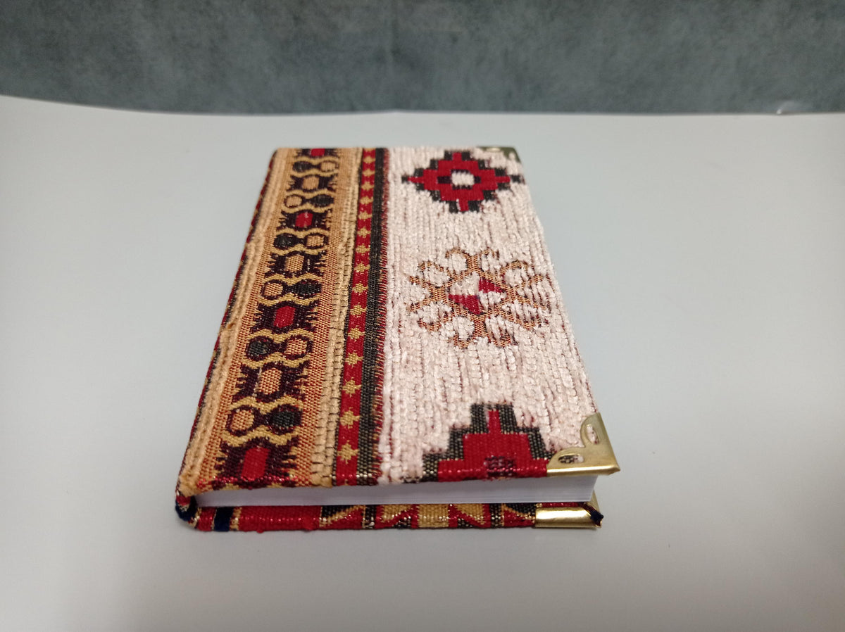 Handmade Turkish Rug Fabric Journal, Woven Kilim Pattern, Lined Notepad