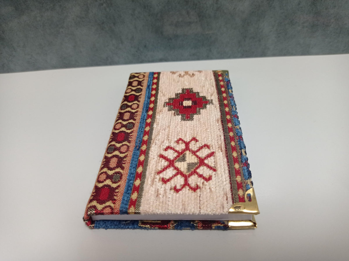 Turkish Chenille Notebook – Aztec Kilim Design, Brass Corners, Lined Journal