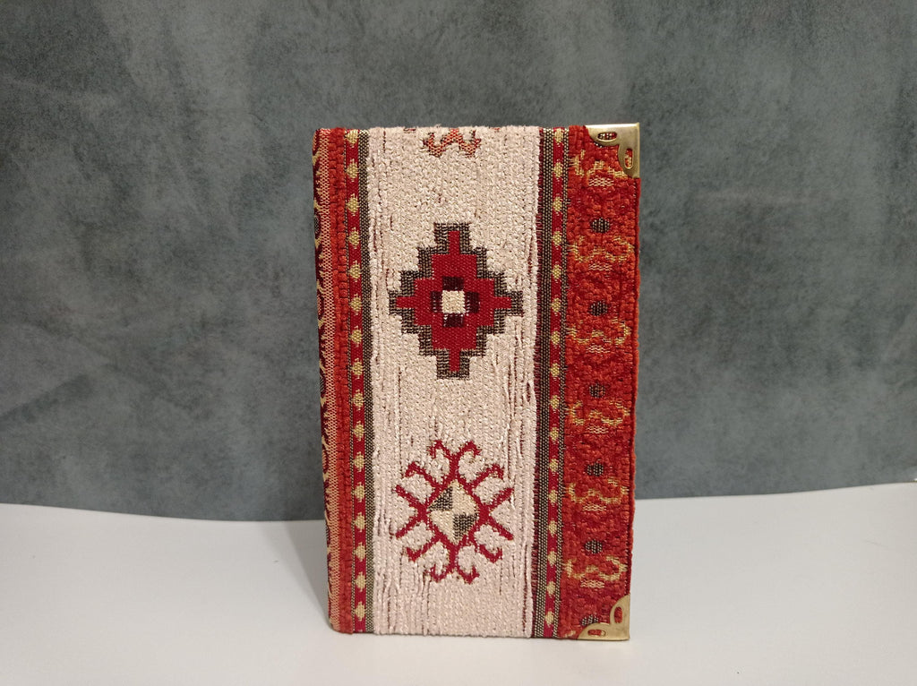 Handmade Woven Turkish Rug Design Chenille Fabric Journal with Brass Corners and Lined Pages