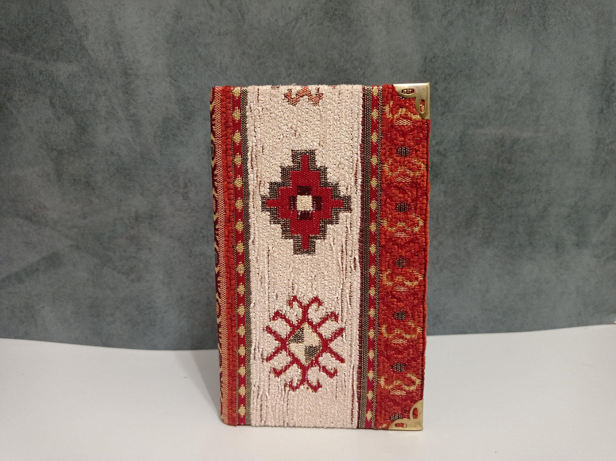 Handmade Woven Turkish Rug Design Chenille Fabric Journal with Brass Corners and Lined Pages