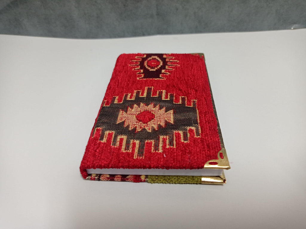 Boho Red Turkish Fabric Sketchbook with Lined Pages and Brass Corners