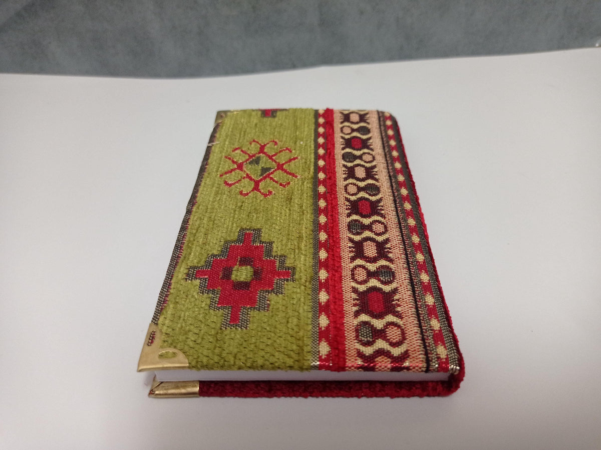 Boho Red Turkish Fabric Sketchbook with Lined Pages and Brass Corners