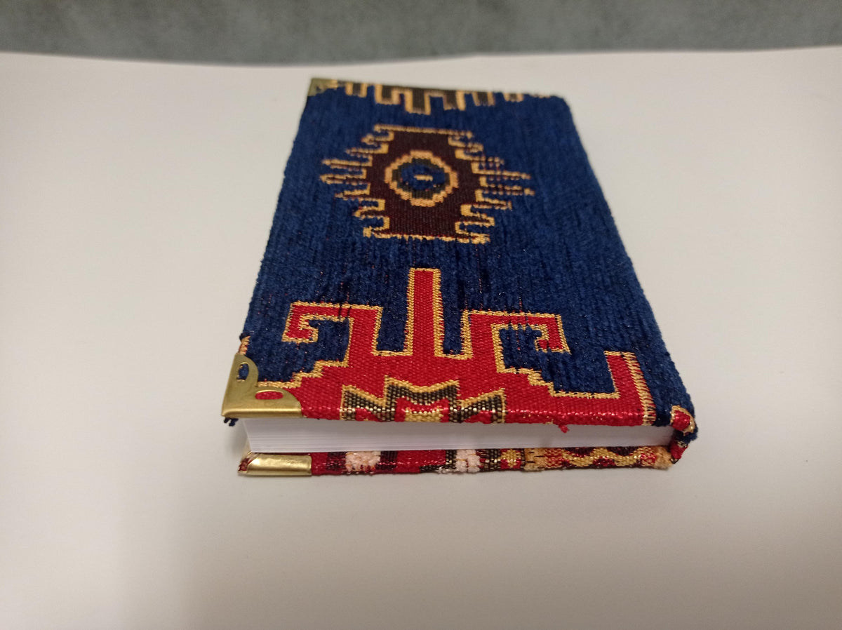 Handmade Turkish Rug Fabric Journal, Woven Kilim Pattern, Lined Notepad