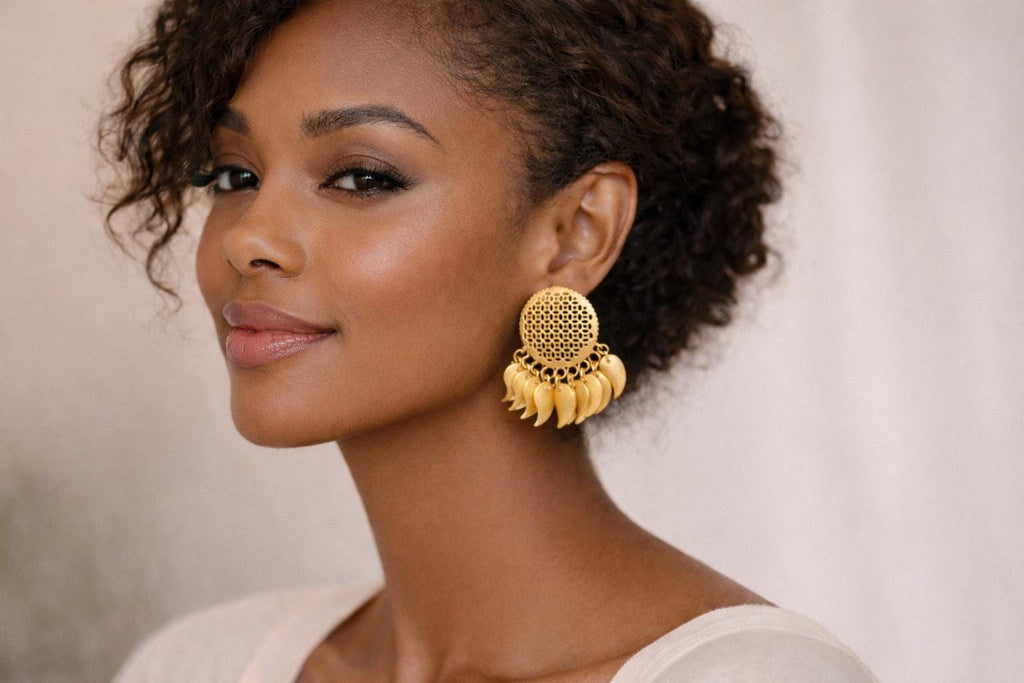 Sophisticated Gold Plated Boho Leaf Earrings with Unique Filigree Design