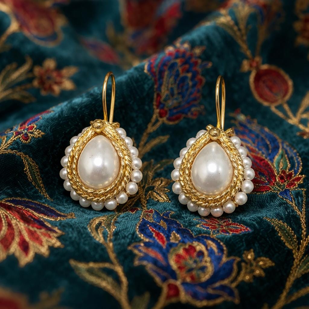 Turkish-inspired Gold Plated Dangle Earrings with Majorca Pearl Detailing