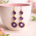 Amethyst Dangle Earrings – Gold Plated Brass, Oval Round Donut Gemstone Jewelry