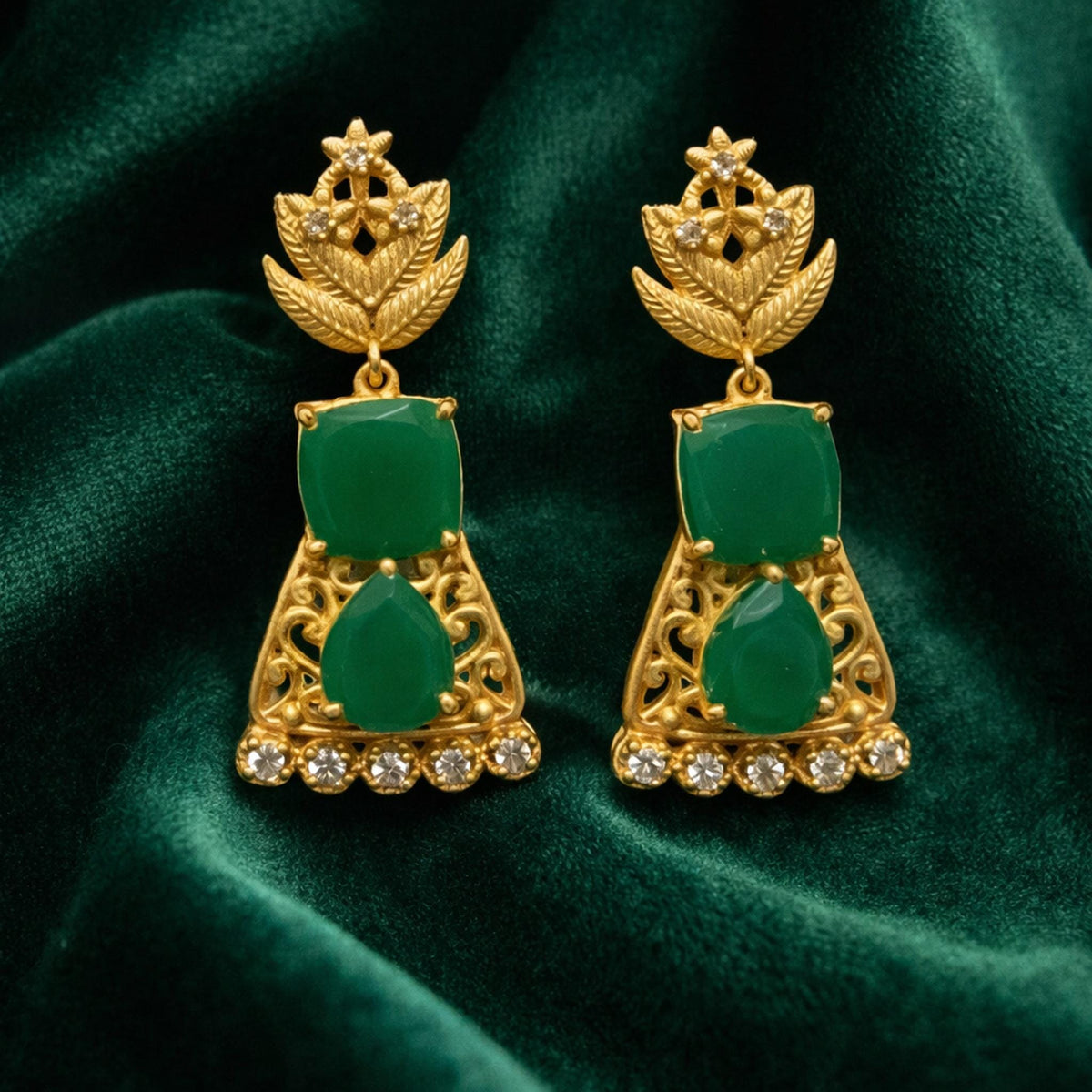 Green Agate Dangle Earrings, Gold Plated, Roxelana Jewelry