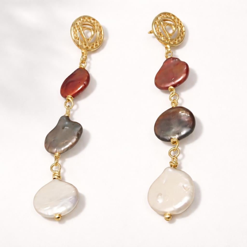 Gold Pearl Earrings Multicolor Drop Dangle, Lightweight Elegant Boho, Bridesmaid Wedding Gift for Her