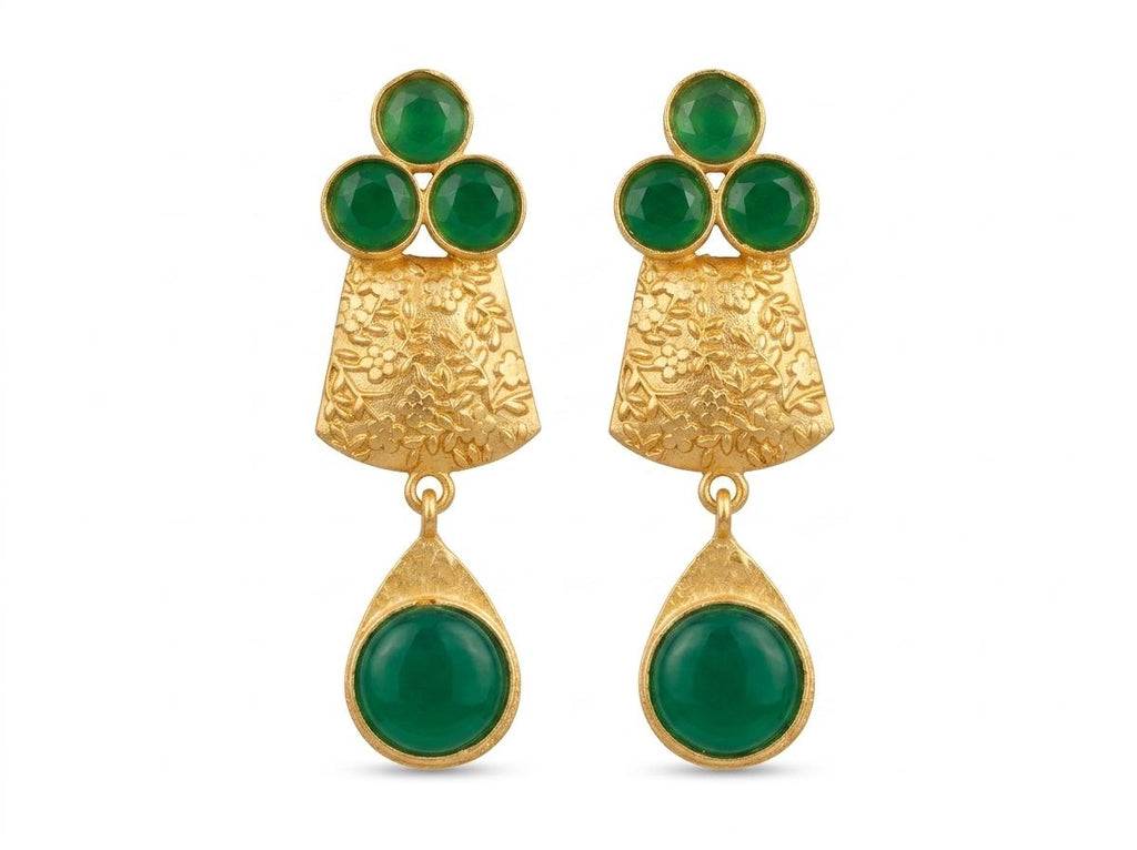 Green Agate Daisy Earrings, Gold Plated Floral Dangle, Hypoallergenic Studs, Botanical Gift for Her.