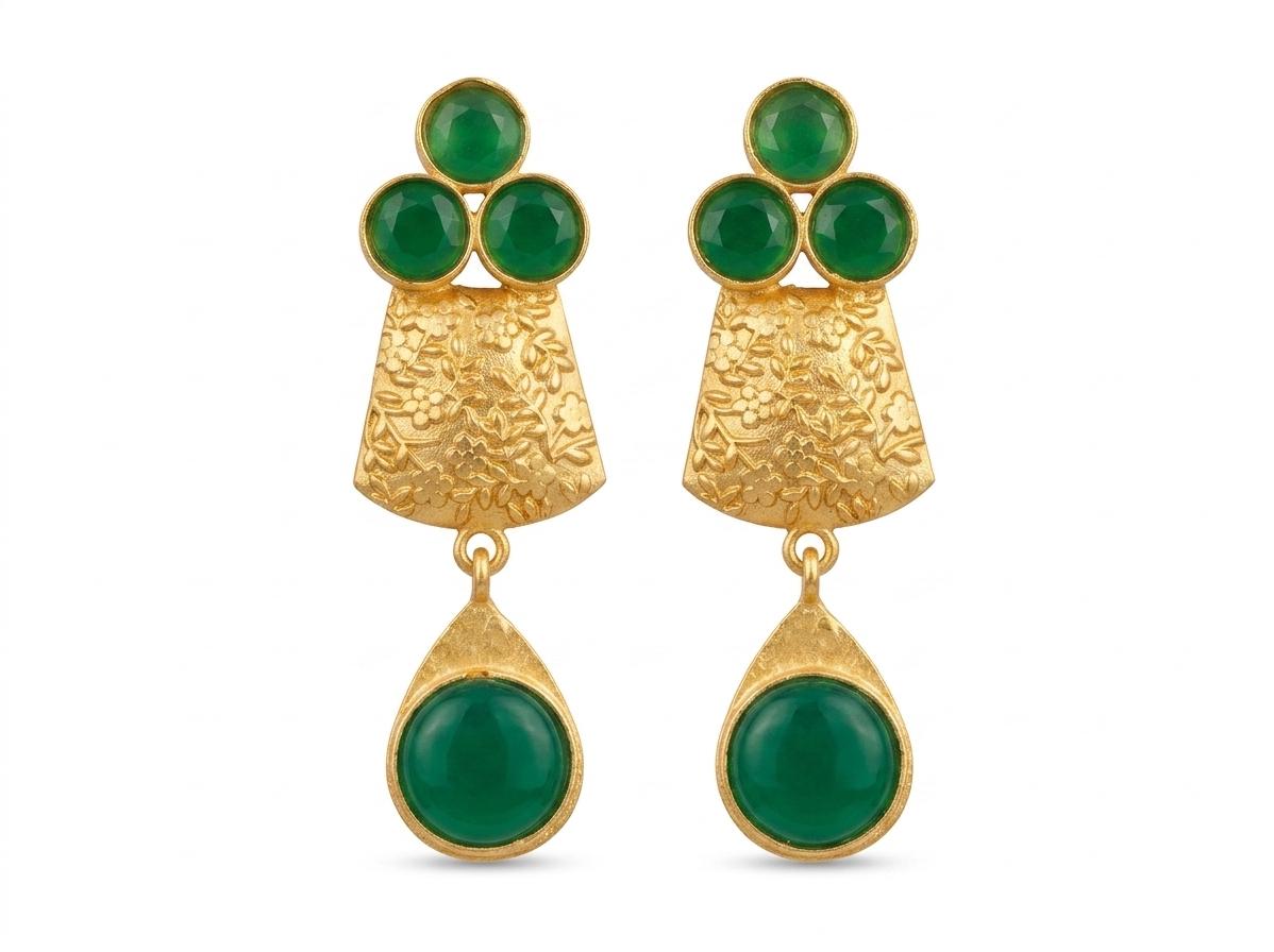 Green Agate Daisy Earrings, Gold Plated Floral Dangle, Hypoallergenic Studs, Botanical Gift for Her.