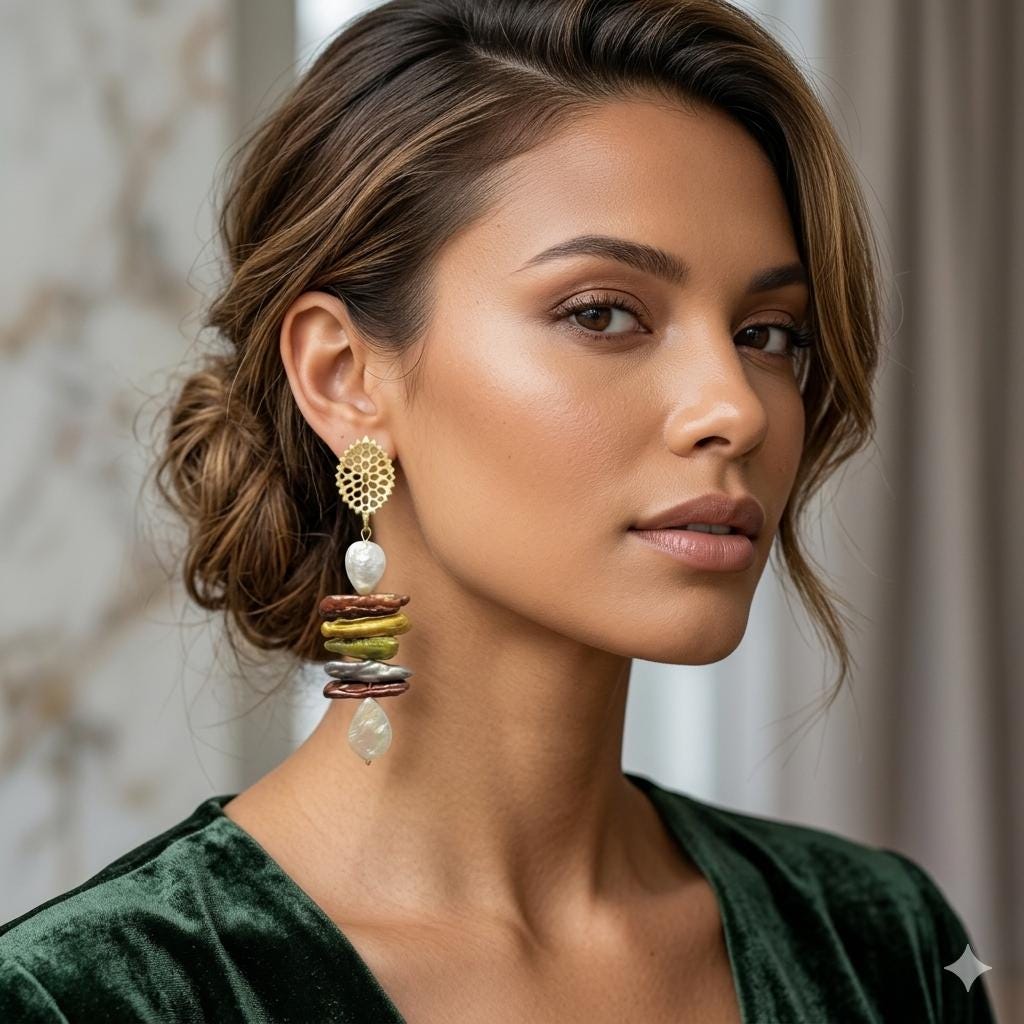 Multicolour Pearl Dangle Earrings - Gold Plated Brass - Hypoallergenic - Stud and Dangle Styles -