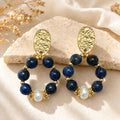 Gold Plated Lapis Pearl Hoop Earrings – Hypoallergenic Dangle Gemstone Jewelry