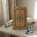 Turkish Kilim Hardcover Journal, Green Gold Woven Fabric Notebook