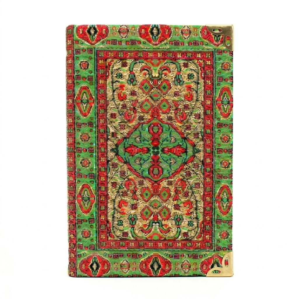 Turkish Kilim Hardcover Journal, Green Gold Woven Fabric Notebook