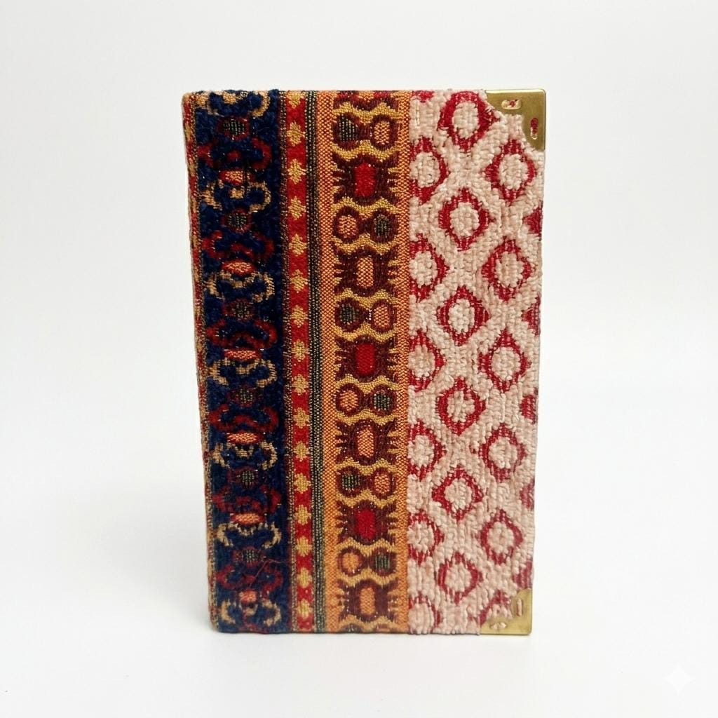 Turkish Kilim Fabric Notebook – Brass Corners, Lined Journal for Writers, Travelers