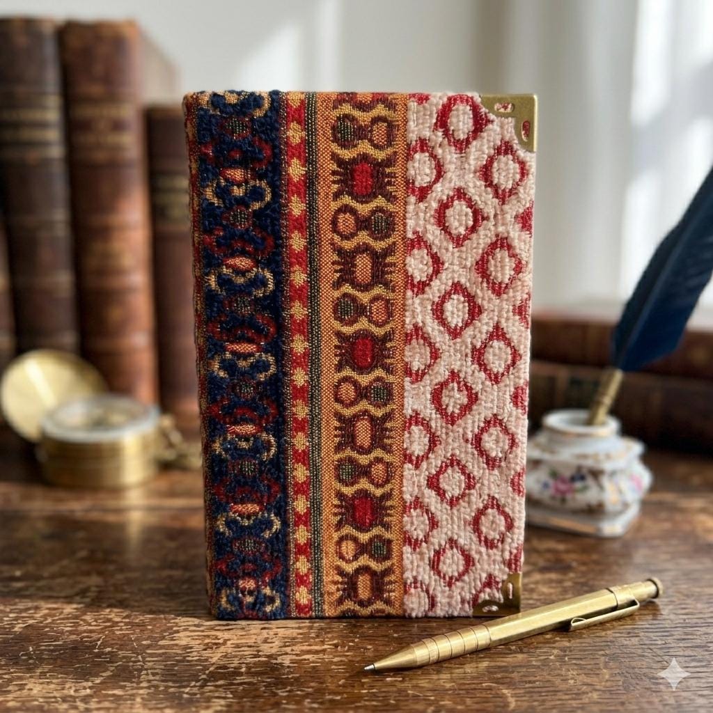 Turkish Kilim Fabric Notebook – Brass Corners, Lined Journal for Writers, Travelers
